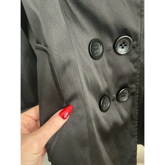 INC Black Satiny Trench Coat Size Small​​​​​​​​​​​​​ - Picture 2 of 7